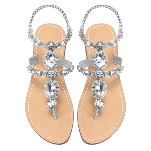 RHINESTONE Bling Sandals Flat Sparkling Silver Size 10.5 NWT - Picture 1 of 4